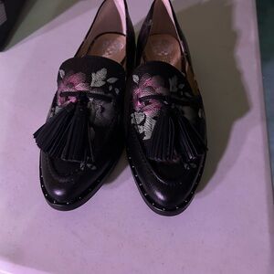 Vince Camuto Black and Pink Floral Loafers